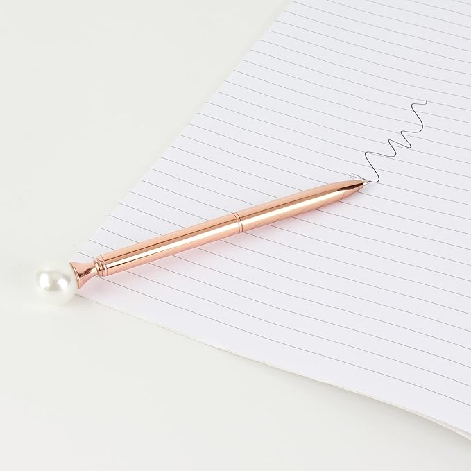 6 Pieces False Pearl Decoration Twist Metal Ballpoint Pen Ball Pen 1.0 MM Black Ink