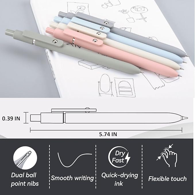Gel Pens, 5Pcs 0.5mm Fine Point Black Ink Pens With Smooth Wirting,Qucik Dry Pens For Journaling, Cute Nice Aesthetic Pens, Office School Supplies for Women Men Student(Morandi)