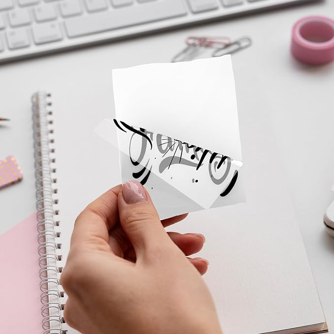 Thermal Transparent Paper Self-Adhesive Sticker Paper for Mini Thermal Pocket Printer D1,Black on Transparency 50mm x 3m,25mm Diameter,3-Rolls for Notes,Texts,Journal Photo and Notebuddy