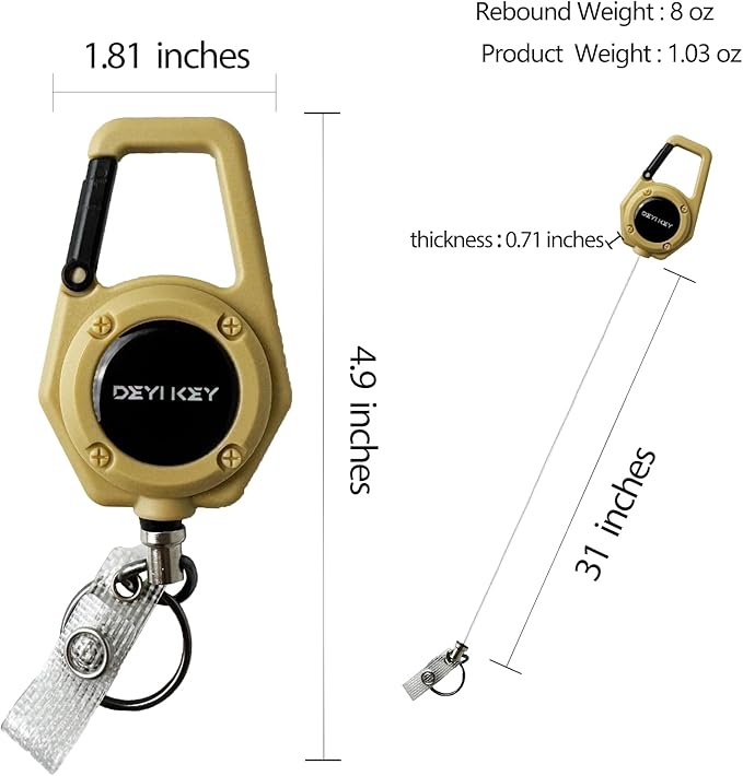 Retractable Keychain Heavy Duty, Multitool Carabiner Badge Holder, Retractable Keychain Clip Id Holder, Tactical ID Badge Reel with 29.5" Steel Retractable Cord, Yellow