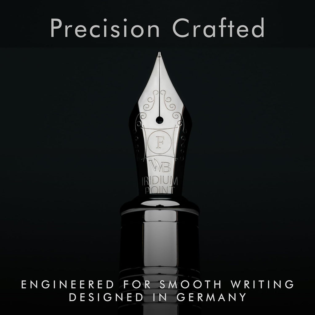 Wordsworth & Black Majesti Fountain Pen-(Checked), Luxury Case, Chrome Finish; Fine Nib- Ink Cartridges, Refillable Ink Converter-Calligraphy Pen-Best Business Gift Set for Men & Women