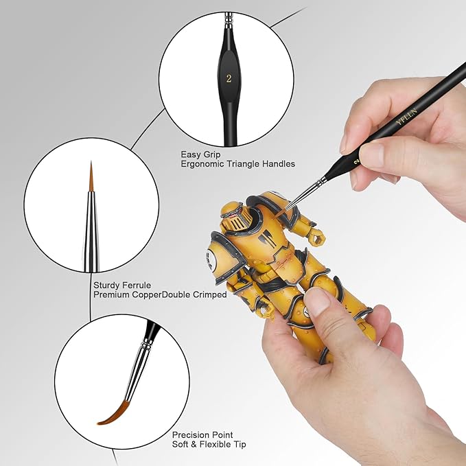 Miniature Paint Brushes, 15PCS Model Brushes Micro Detail Paint Brush Set, Fine Detailing for Watercolor, Oil, Face, Acrylic, Nail, Line Drawing, Scale Model Painting, Mandala Painting（Black）