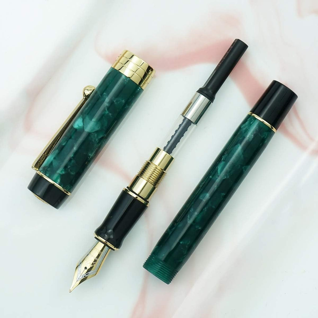Jinhao 100 Fountain Pen Celluloid Classic Style, #6 Nib Smooth Writing Instrument with Refillable Converter and Pen Case Set