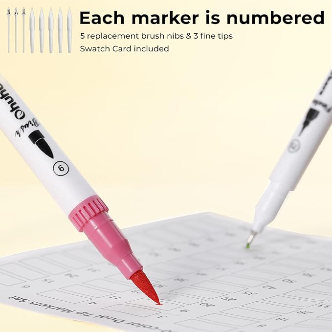 Ohuhu Markers for Adult Coloring Books No Bleeding 120 Colors Coloring Markers Water-based Dual Tips Fineliner & Brush Drawing Pens Art Markers for Kids Adults Sketch Journal - Maui - White