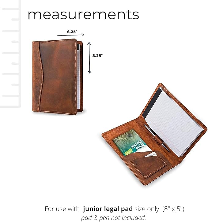 PEGAI Handmade 100% Leather Padfolio | Junior Legal Pad Folder Organizer for Business School Office Conference | Resume Interview Document Organizer Folio | Eriksen (Mahogany Brown)