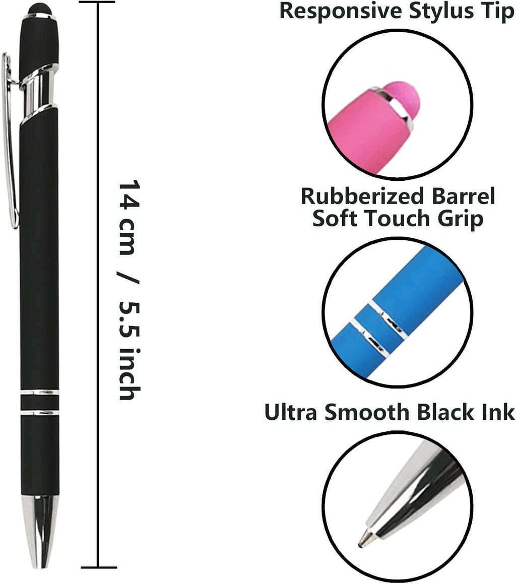Ballpoint Pen with Stylus Tip, Soft Touch Click Metal Pen, 1.0mm Medium Point, Black Ink, 12 Count(Black)