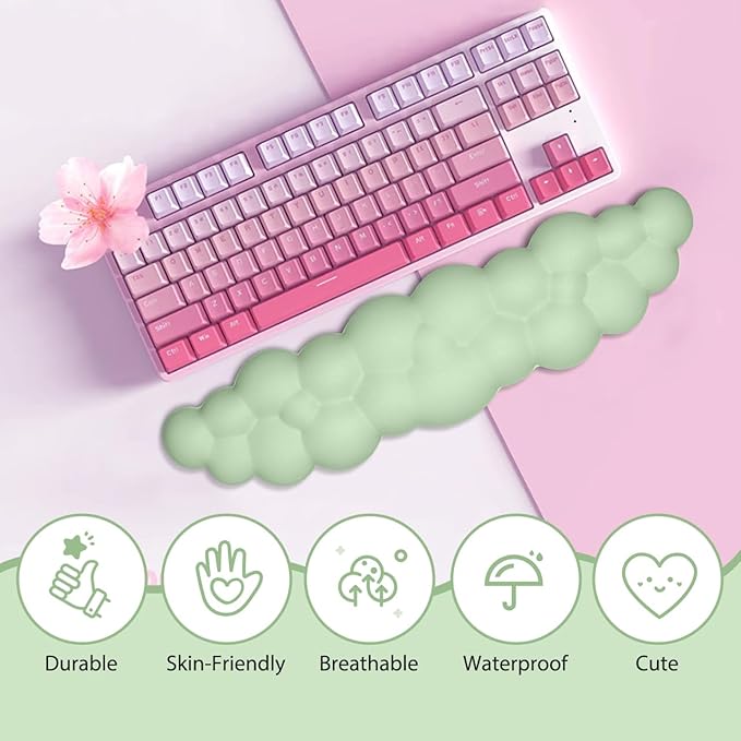 JIKIOU Upgrade Leather Cloud Keyboard Wrist Rest, Cloud Wrist Rest with Non-Slip PU Base, Comfortable Memory Foam Wrist Rest for Computer Laptop Mac Gaming Office and Pain Relief Christmas Wish Gift