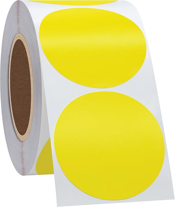 Hybsk 2 inch Circle Color Direct Thermal Stickers Shipping Labels for Barcodes,Name Tag,DIY Logo Design,QR Code,Inventory– Compatible with Zebra,Rollo,Munbyn,and More-750 pcs (2 inch,Yellow)