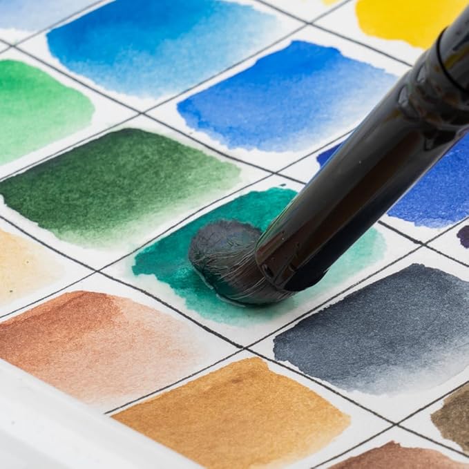 Transon 8pcs Round Watercolor Paint Brush Set Goat Hair for Watercolors,Acrylics,Inks,Gouache,Oil and Tempera Black Color