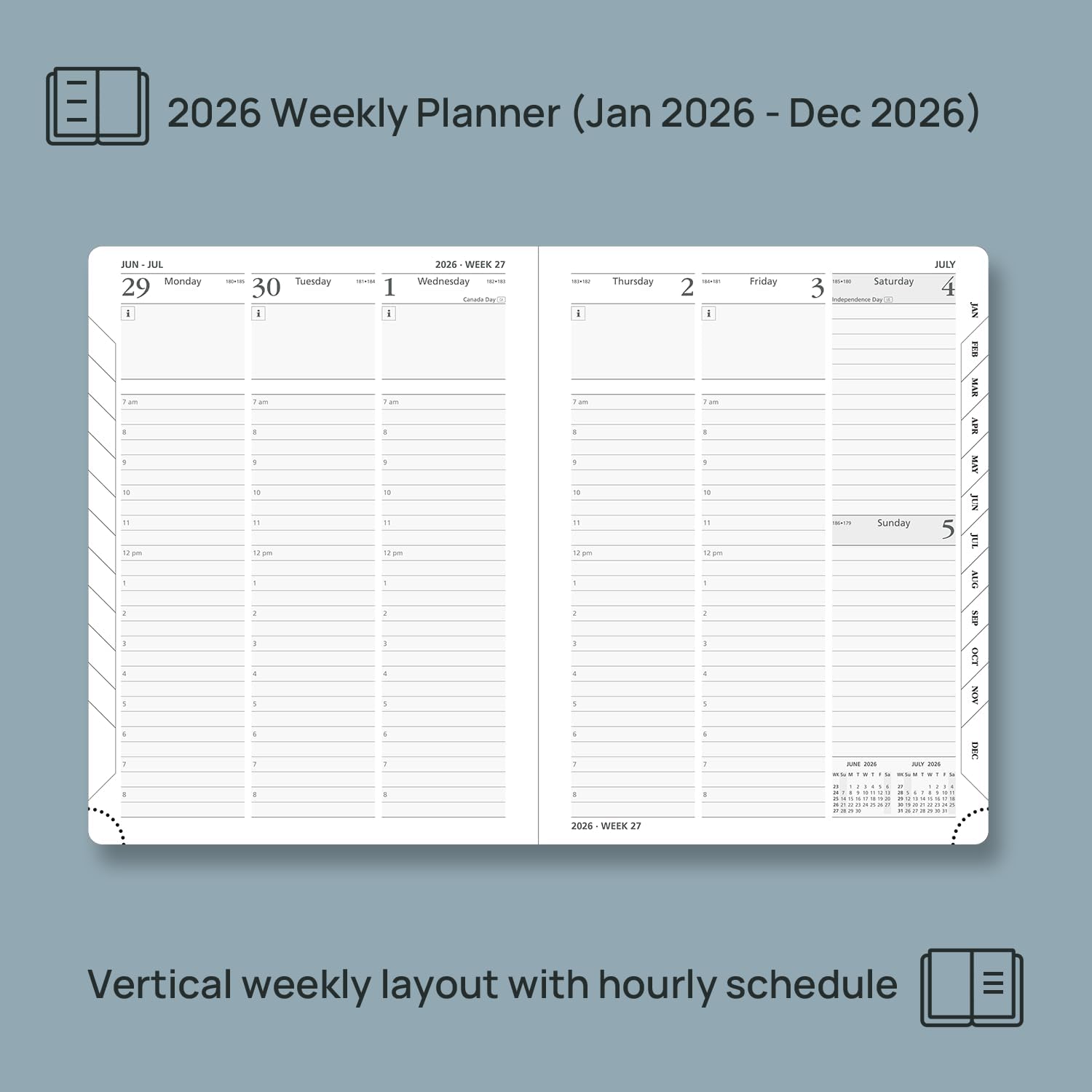 POPRUN 2026 Planner (Medium - 6.5'' x 8.5'') - 2026 Weekly Calendar ((Jan. 2026 - Dec. 2026) with Hourly Time Slots, Weekly/Monthly Appointment Book for Time Management - Leather Soft Cover - Grey