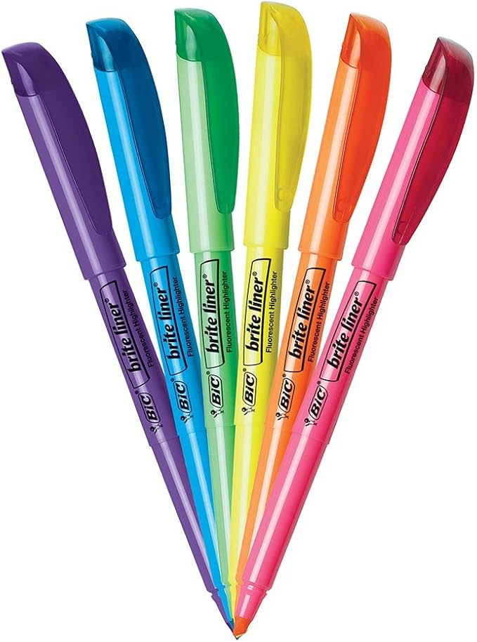 BIC Brite Liner Highlighter, Chisel Tip For Broad Highlighting and Fine Underlining, Assorted Colors, 12-Count (Pack of 18, 216 Count Total)
