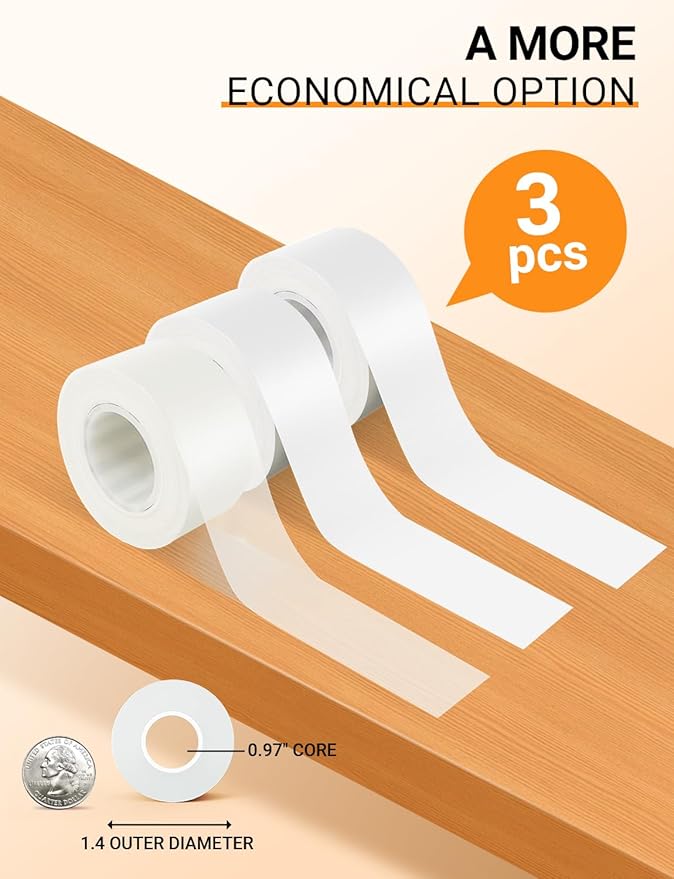 MakeID L1 E1 Q1 Label Maker Tape Refills, 3-Roll 16mm x 4m (0.63" x 13') Continuous Consumables Thermal Laminated Office Labeling Tape Replacement