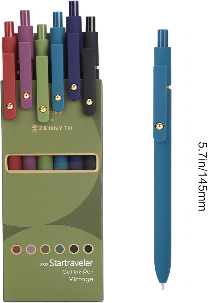 FIOVER Colored Pens, 6 Pack Colorful Gel Pens, Medium Point 0.7mm, Smooth Writing Journaling Supplies Multicolor Ballpoint for Journaling, Drawing, Doodling, and Note Taking(6PCS Vintage Colorful)