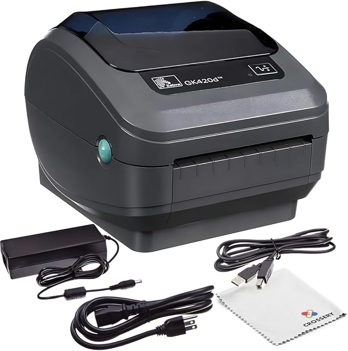 Zebra GK420d Direct Thermal Label Printer Bundle - Includes Zebra Barcode Label Thermal Printer, USB-B Cable and Cleaning Cloth - Monochrome Desktop Printer for USPS, Ethernet Connectivity (Renewed)