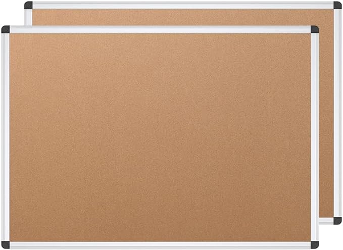 VIZ-PRO Cork Notice Board, 48 X 36 Inches, Pack of 2, Silver Aluminium Frame