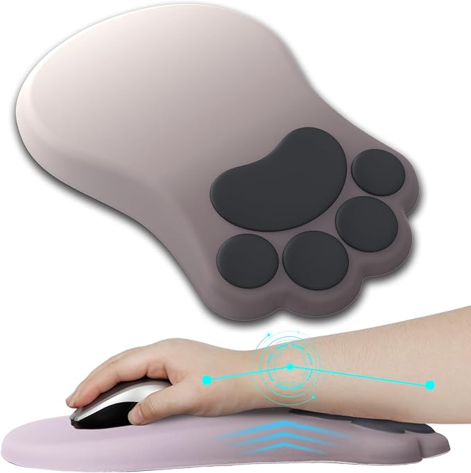 Ergonomic Mouse Pad with Wrist Rest,Cute Cat Paw Mousepad Wrist Support,Comfortable Massage Design Computer Pain Relief Mouse Pad with Non-Slip PU Base for Desk Laptop Gaming,Gradual Brown