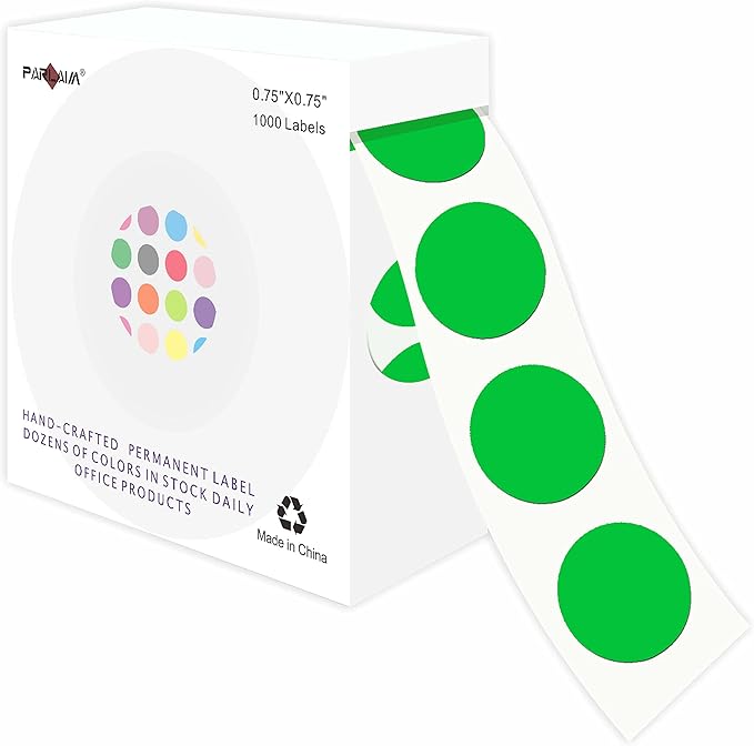 PARLAIM 3/4 Inch Roll Color Coding Labels,1000 per Roll Round Permanent Adhesive Color Coding Circle Dot Stickers for Classroom Office Home (Green)