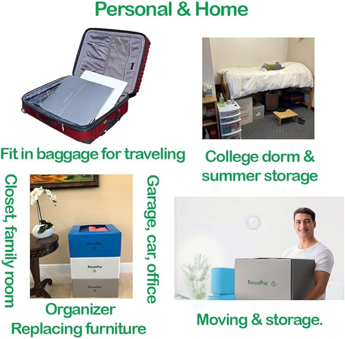 Reusable Foldable Box Corrugated PP, Storage Moving, Heavy Duty Stackable, Tape Free Self-Locking Lid, Handles for Business Home Lightweight In/Outdoors X-Large (nWhite, 18x14x12 in)