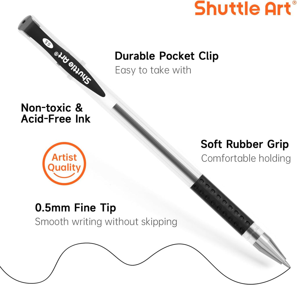 Shuttle Art Black Gel Pens, 100 Pack Fine Point Black Ink Pens Bulk, 0.5mm Rollerball Gel Ink Pens Smooth Writing with Comfortable Grip for Office, School and Home