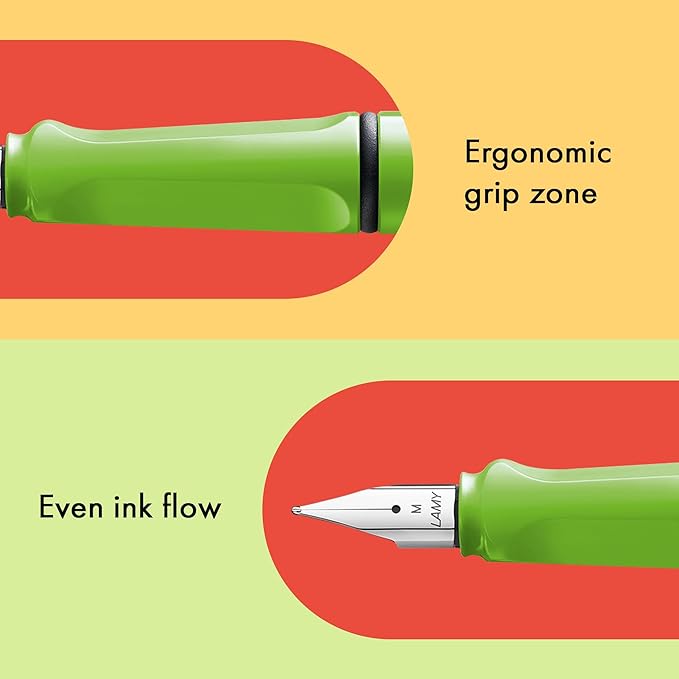 LAMY safari green - Fountain Pen with ergonomic grip & polished steel nib in size B - ideal for any Writing & Calligraphy - including LAMY T 10 blue cartridge - Right-Handed