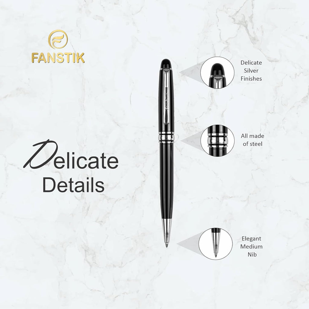 Customized BallPoint pen with name (MADE IN USA), stainless steel, black and silver, luxury engraved pen personalized for men and for women. (BallPoint Black-Silver)