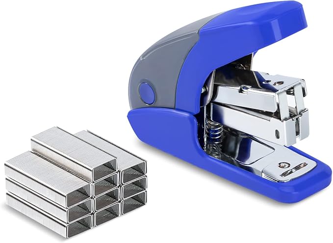 PAPERPAL Effortless Mini Stapler Set, 20 Sheet Capacity, Integrated Remover & Staple Storage, Holds 1/4" Staples, Includes 1000 Staples, Lightweight, Office, School & Daily Use, Dark Blue