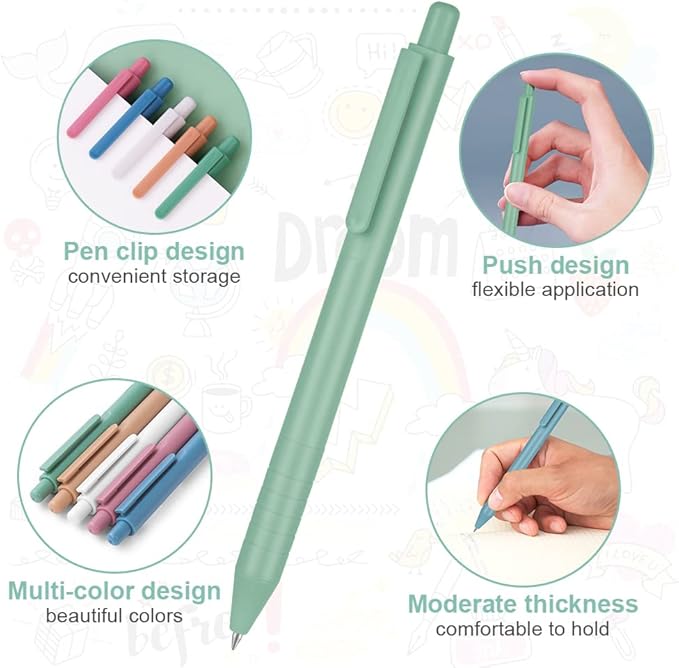 AUAUY Colored Retractable Gel Pens, 5PCS Cute Retractable Quick Dry Gel Ink Pen, Cute Pens 0.5mm Medium Point Quick Drying for Writing Drawing Journaling Note Taking School Office Home