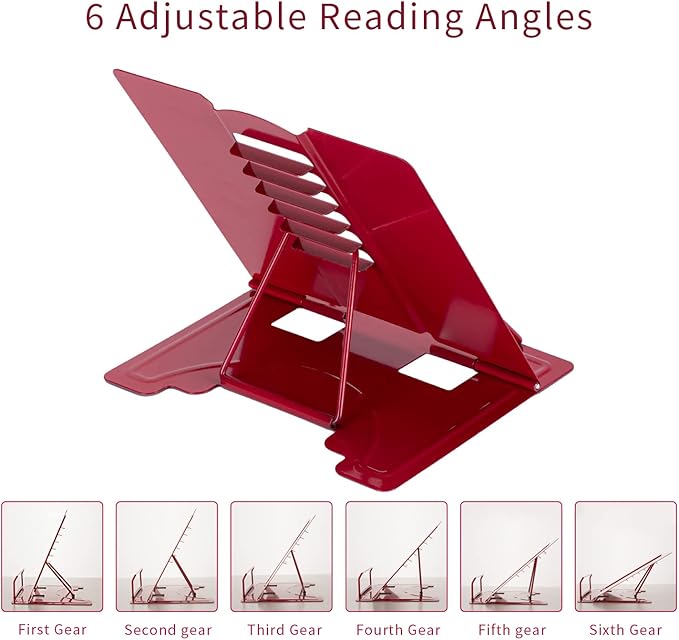 Full Red Metal Book Stand - Adjustable Book Holder for Reading