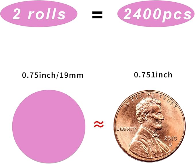Dot Stickers,Pack of 2400 Round Color Coding Circle Dots Stickers Labels (3/4",Pink)
