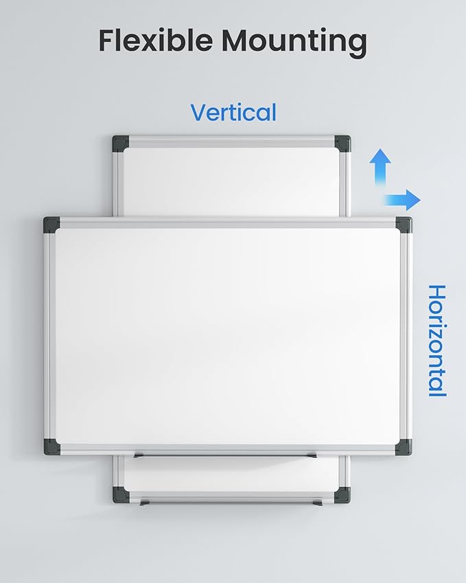 VUSIGN 12PCS Magnetic White Board Kit for Wall 18" x 12", 12 Dry Eraser & 24 Multicolor Markers & 48 Magnetic Pins, Sliver Reinforced Aluminum Frame for Home, School, Office