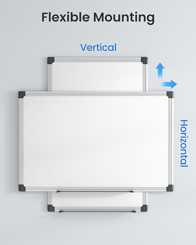 VUSIGN Magnetic White Board Kit for Wall 18" x 12", 1 Dry Eraser & 2 Multicolor Markers & 4 Magnetic Pins, Sliver Reinforced Aluminum Frame for Home, School, Office