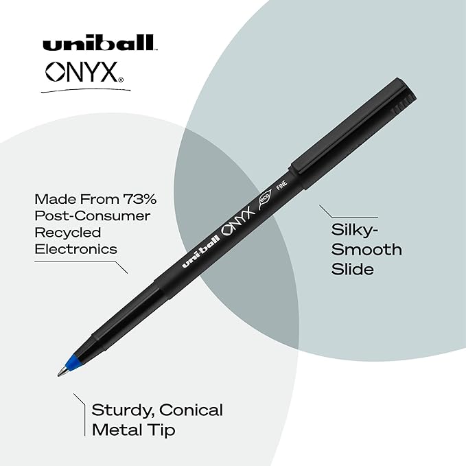 Sanford Uniball Onyx Roller Stick Pen, 0.7mm Fine, Blue Ink, Dozen (60145)
