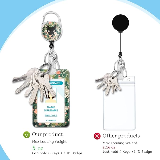 Lanyards for Id Badges, Cat Flower Floral Badge Holder with Retractable Reel Clip, Cute Work Name Tags Keychain Lanyard ID Card Protector Cover Case for Women Teacher Nurse Doctor Office