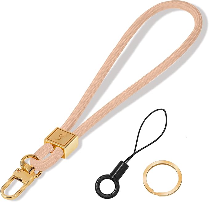 Fishent Keychain Wristlet lanyard, Cute Key Chain Holder, Upgraded Woven Wrist Lanyard for Keys, Wristlet Strap Keychain for Women Men Car Keys ID Badges Card Wallet Phone (Pink Sand)