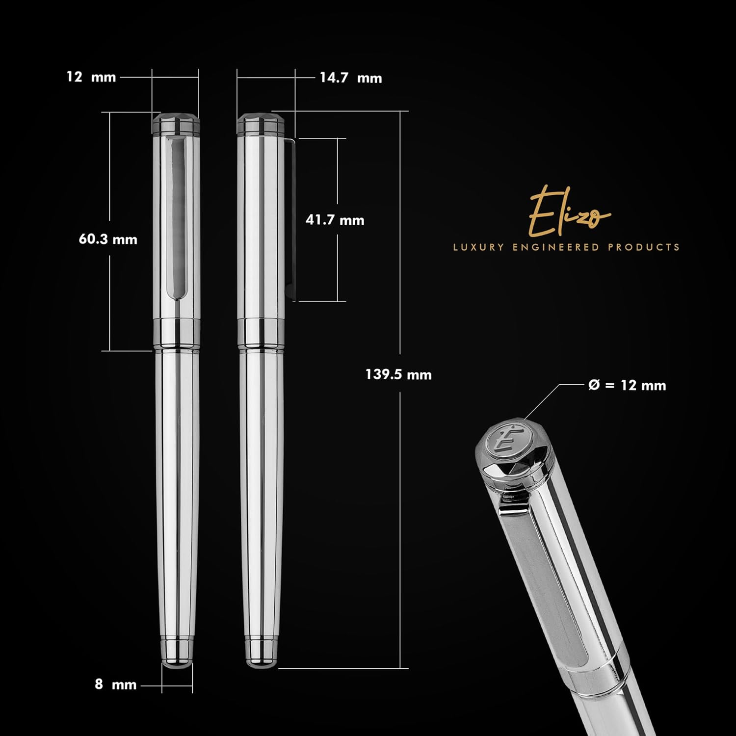 ELIZO Luxury Pen Fancy Chrome Silver Nice Gift Rollerball Cool Pens Best Schmidt Ink EDC Pen Executive Smooth Writing Pens for Men Women