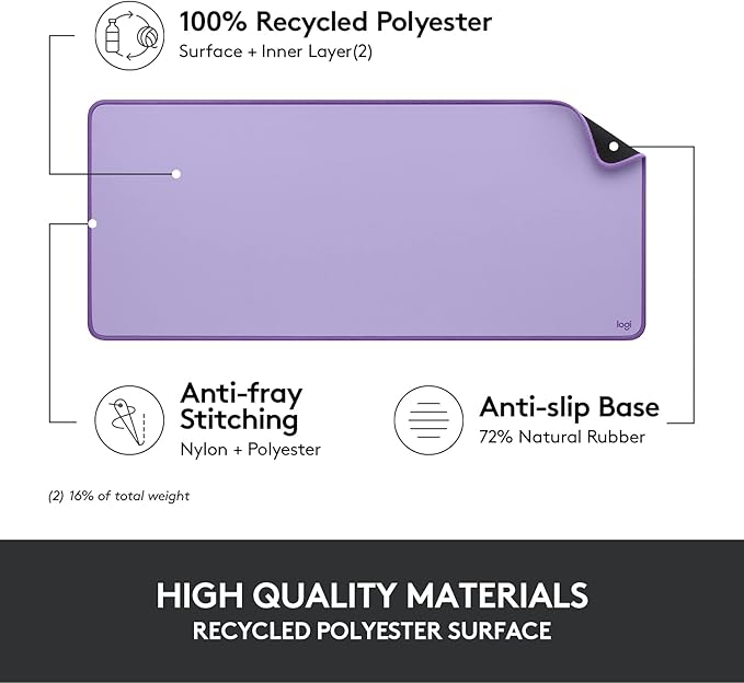 Logitech Desk Mat - Studio Series, Multifunctional Large Desk Pad, Extended Mouse Mat, Office Desk Protector with Anti-slip Base, Spill-resistant Durable Design, in Lavender
