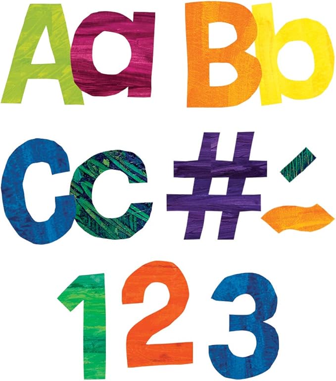 World of Eric Carle 219 Colorful Bulletin Board Letters for Classroom, Eric Carle Numbers & Letters Bulletin Board Cutouts, Colorful Cutouts for Bulletin Board, Cork Board, Chalkboard, Classroom Décor