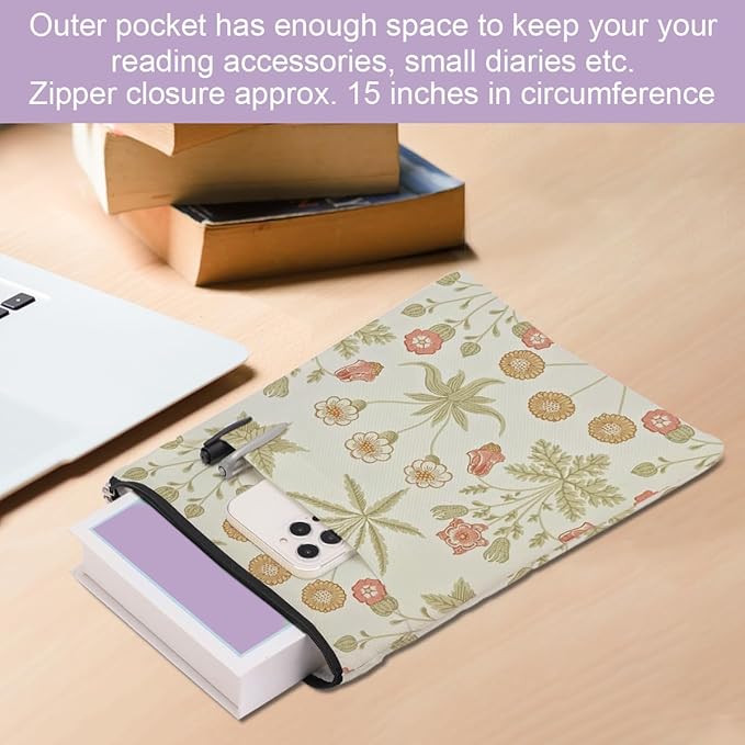 Retro Floral Book Sleeve Book Cover Classic Flower Book Protector with Zipper Christmas Birthday Book Club Gifts Book Accessories for Women Bestie Sister Librarian Girls Bookish Book Lovers Gifts