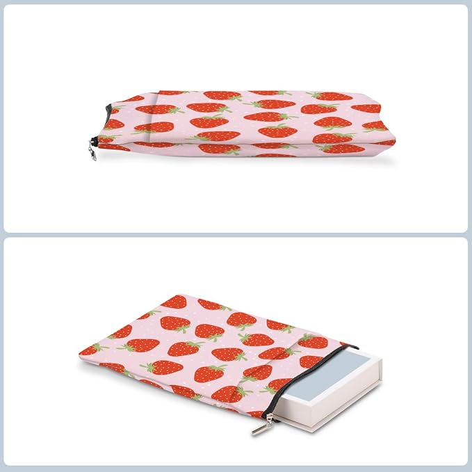 Strawberry Pattern Book Lovers Gifts Waterproof Book Sleeve Book Pouch Book Protector with Zipper and Front Pocket BookCover Case for Women Girl Daughter Mom Book Accessories Book Club Gifts