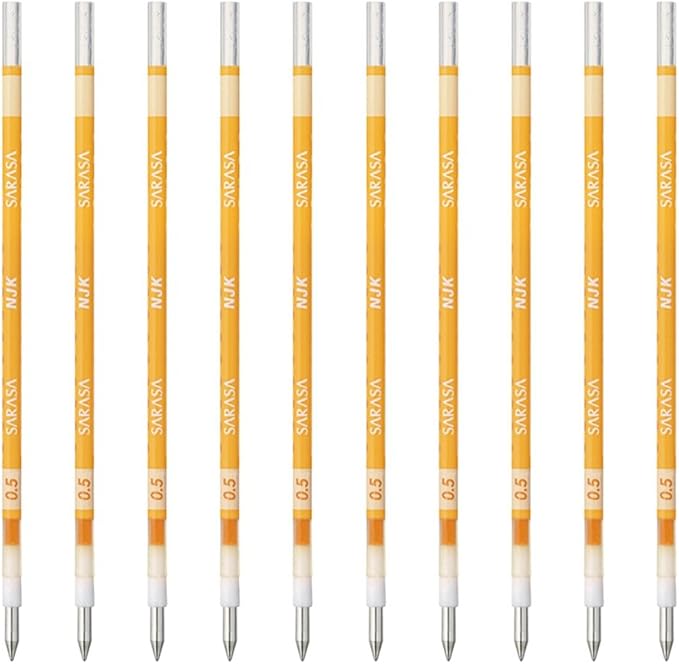 Zebra BRNJK5Y Ballpoint Pen Refill, Sarasa, NJK-0.5 Lead, Yellow, 10 Pens