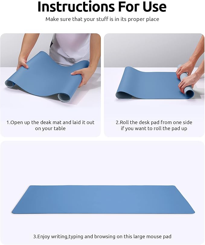 YSAGi Leather Desk Protector, Office Mat, Large Mouse Pad, Non-Slip PU Leather Blotter, Laptop Desk, Waterproof Writing Pad for Office and Home (Sea Blue, 35.4" x 17")