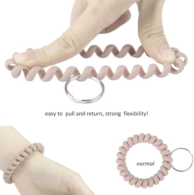 BIHRTC 6Pcs Wrist Coil Keychain Spiral Bracelet Wristband Stretchable Key Holder