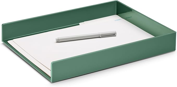 Poppin Stackable Letter Tray - Modular Lacquer Desk Trays for Office Organization, Color-Coordinated Office Supplies for Desk, Paper Trays (Sage, Letter)
