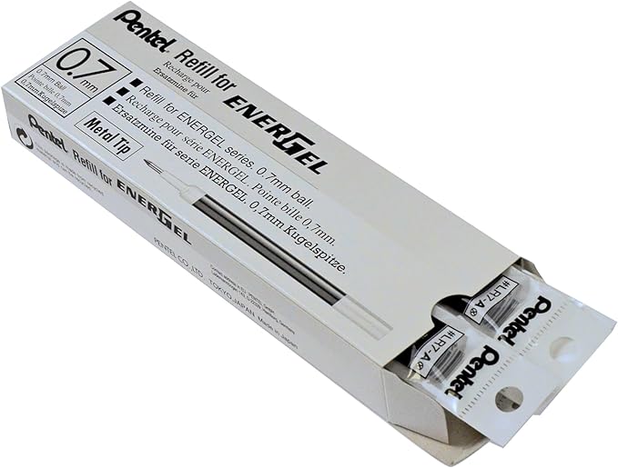 Pentel Refill Ink for EnerGel Liquid Gel Pen, (0.7mm), Metal Tip, Black Ink, Box of 12 (LR7-A)