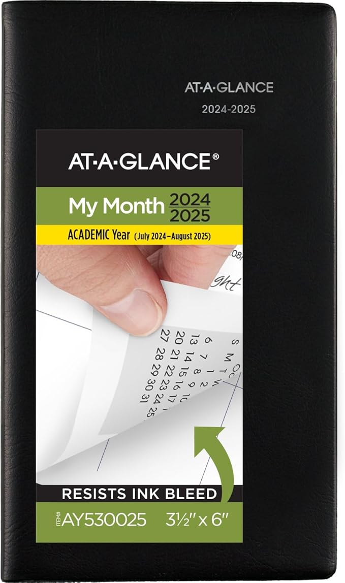 AT-A-GLANCE Planner 2024-2025 Academic, Monthly Pocket Planner, 3-1/2" x 6", Flexible Cover, DayMinder, Black (AY5300)