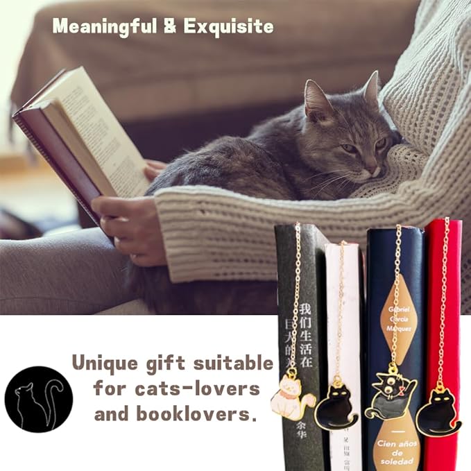 Metal Black Cat Bookmarks with Gift Box, Cat Pendent Book Markers for Book Lovers Bestfriend Cute Birthday Gifts Appreciation Gifts Mothers Day Teacher Student Gifts (Garden cat)