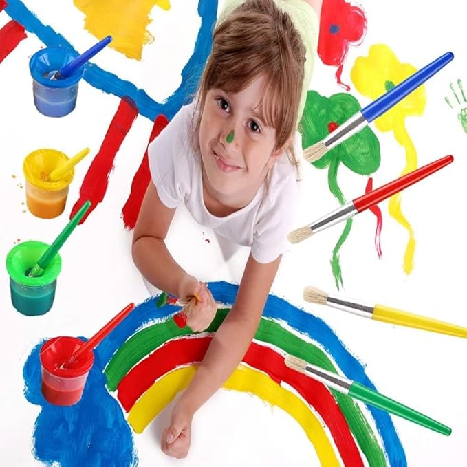 DIYASY 4 Pcs Kids No Spill Paint Cups and 4 Round Paint Brushes 4 Colors Spill Proof Paint Cups for Children’ Art Class and Home.