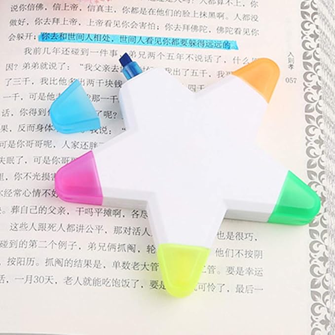 Brush Tip Highlighters, Creative Star Shape Light Color Fluorescent Pens Markers with 5 Colors, Great for Journal Planner Note Taking and Coloring Book, Non-Toxic & Odorless Watercolor.