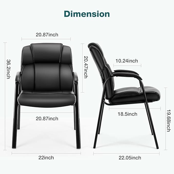 OLIXIS Waiting Room Chairs Set of 6, Leather Office Desk Reception Guest Stationary Side Chair with Padded Arms for Home Conference Lobby Area Meeting Church Medical Clinic Elderly Student