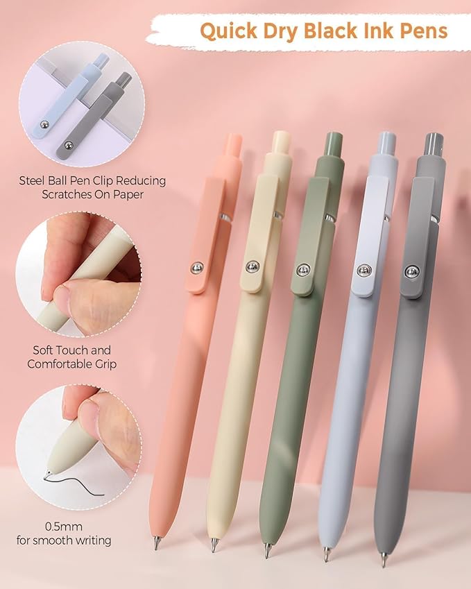 SKYDUE Cute School Supplies 44 PCS, Aesthetic Pencil Case with 12 Pastel Highlighters, 5 Black Gel Pens, 6 Color Gel Pens & Mechanical Pencils, College Essentials Students Stationary Set Pink